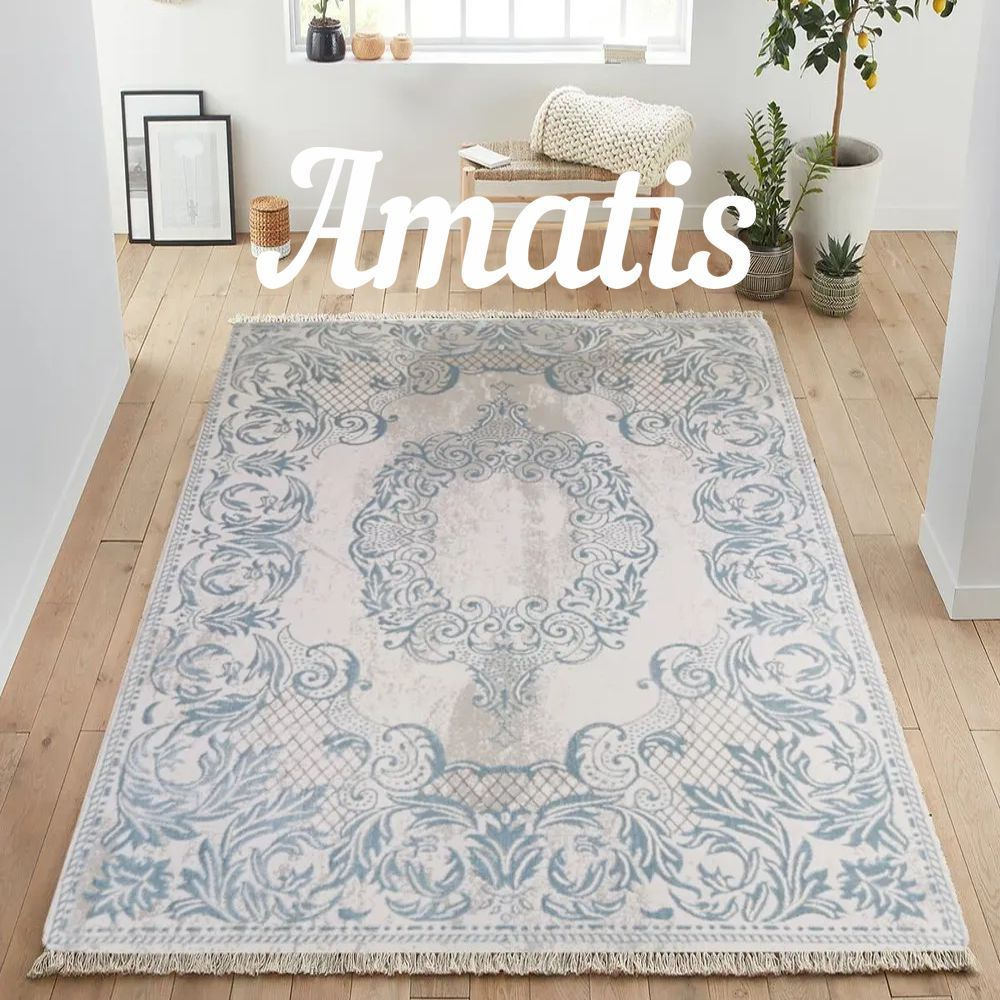 AVALON CARPET Ковер Amatis lux винтажный, светлый с голубым узором и шелковым блеском, турецкий ковер #1