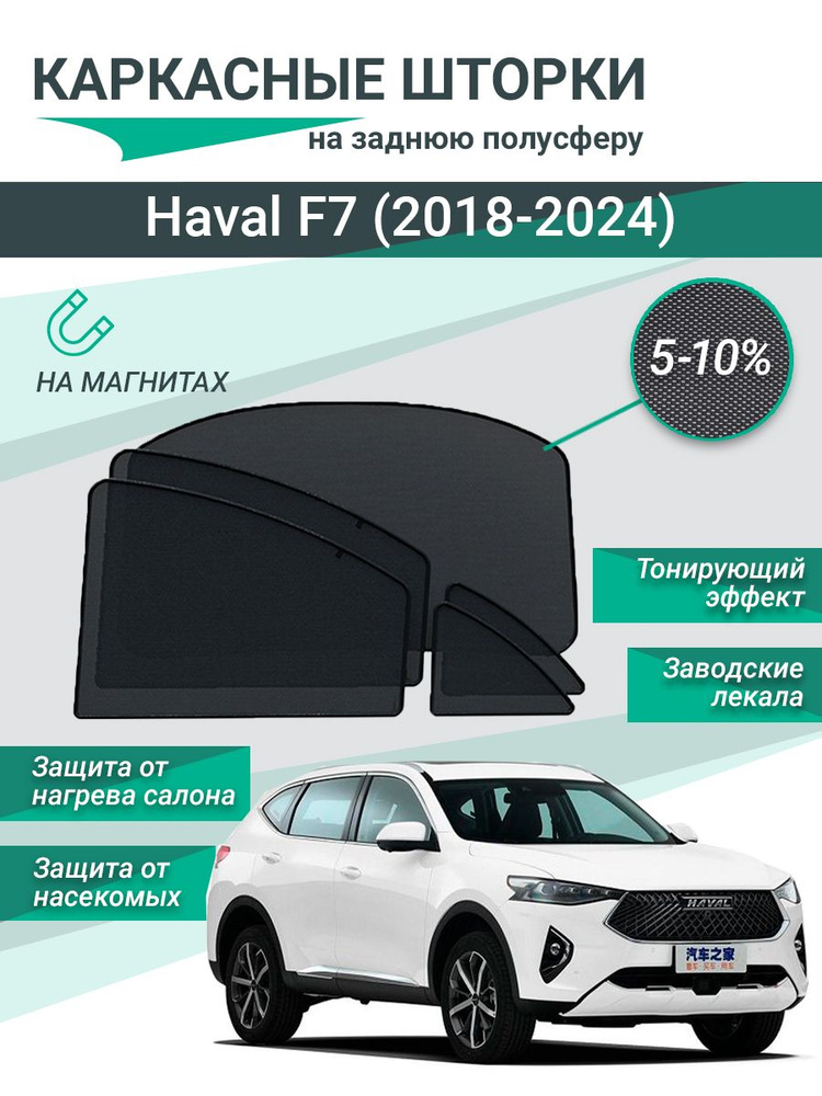 Каркасные шторки для Haval F7 (2018-2024) на магнитах, сетки на все задние стекла  #1