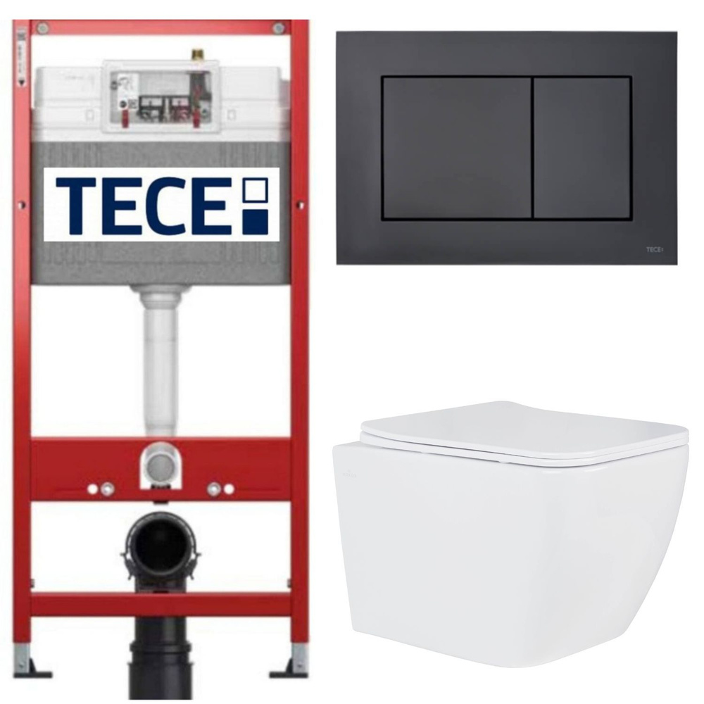 Инсталляция TECE base 9400414 с подвесным безободковым унитазом Roxen Cube 530135-01, сиденье микролифт/кнопка #1