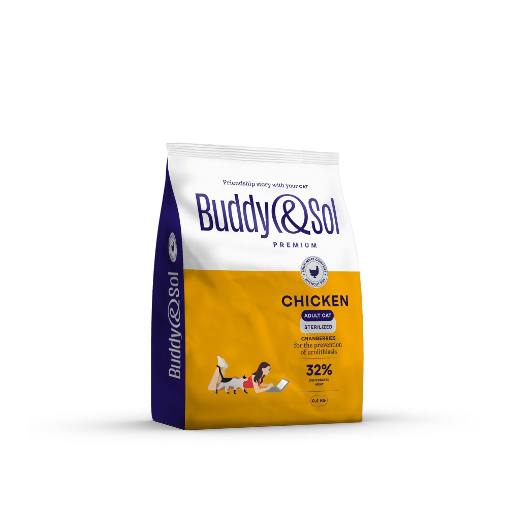 Сухой корм для стерилизованных кошек Buddy&Sol PREMIUM STERILIZED 0,4кг премиум-класса с курицей  #1