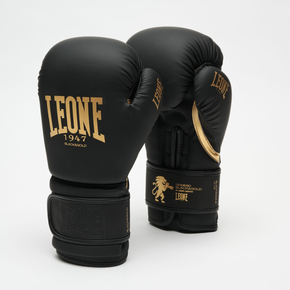 Боксерские перчатки тренировочные Leone GN059D - Black/Gold (10 oz) #1