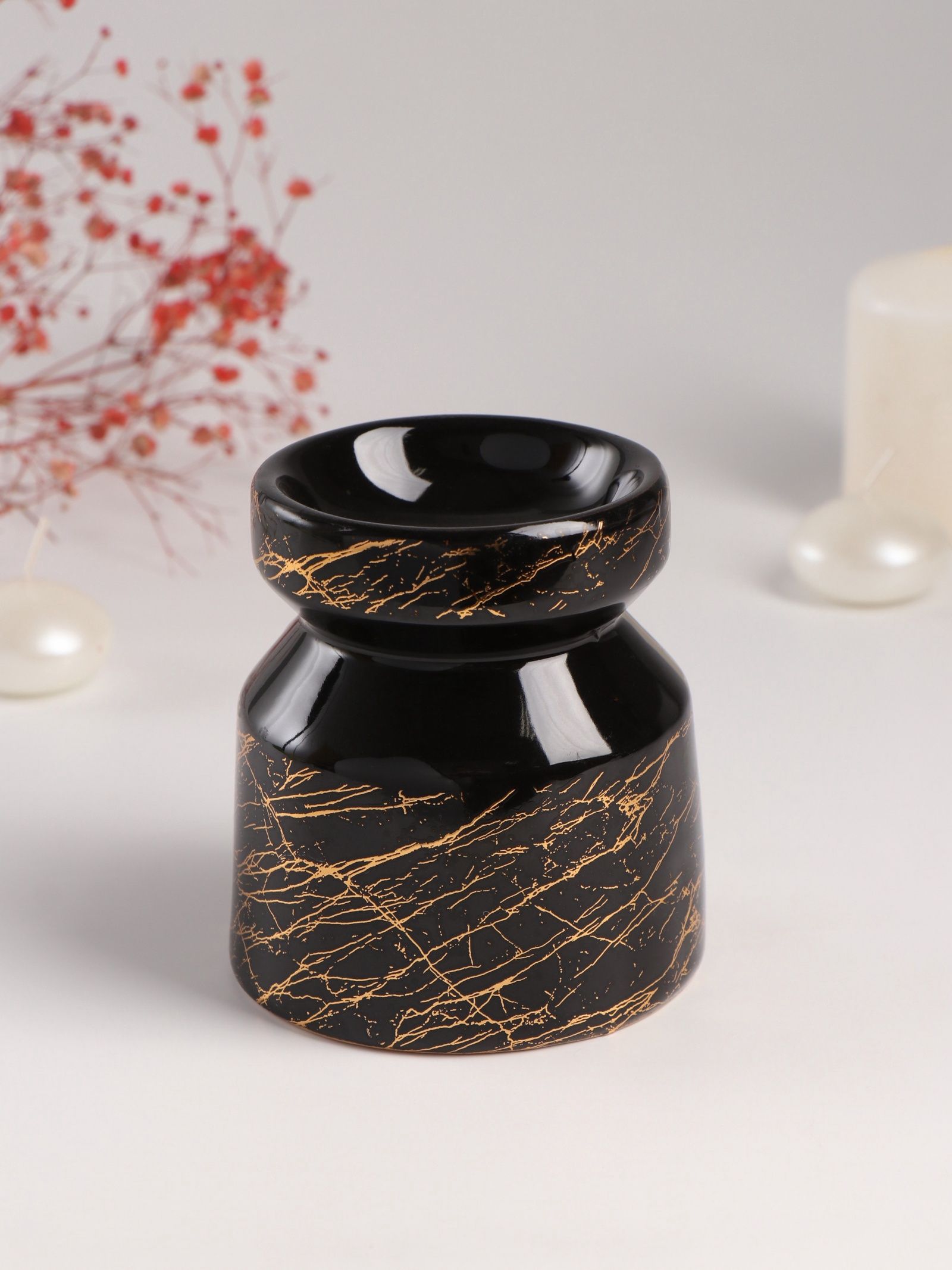 Аромалампадляэфирны*масел"Чёрныймраморсзолотымитрещинками",керамика,9.8*9.8*11см