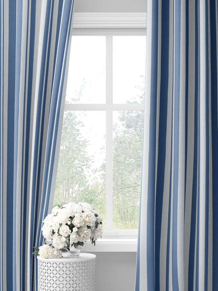 Полосатые сине-белые шторы Stripes #33010906, (275х145х2шт) #1