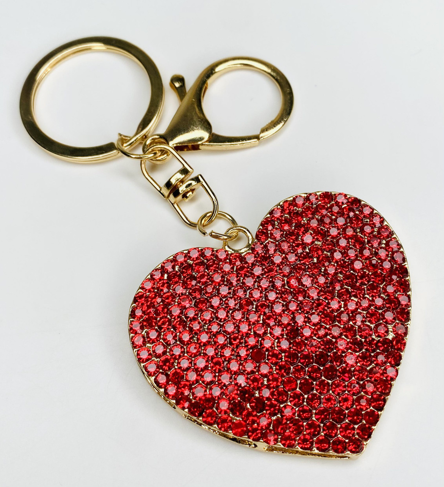 Брелок с карабином для ключей для сумки, большой золотой брелок с крупными камнями, брелок красное сердце #1