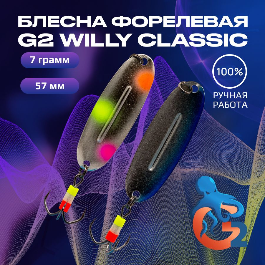 Зимние блесны ручной работы на форель G2 Willy 7.0 гр, 57 мм, UV#14 / Товары для рыбалки / Блесна Вильямс #1