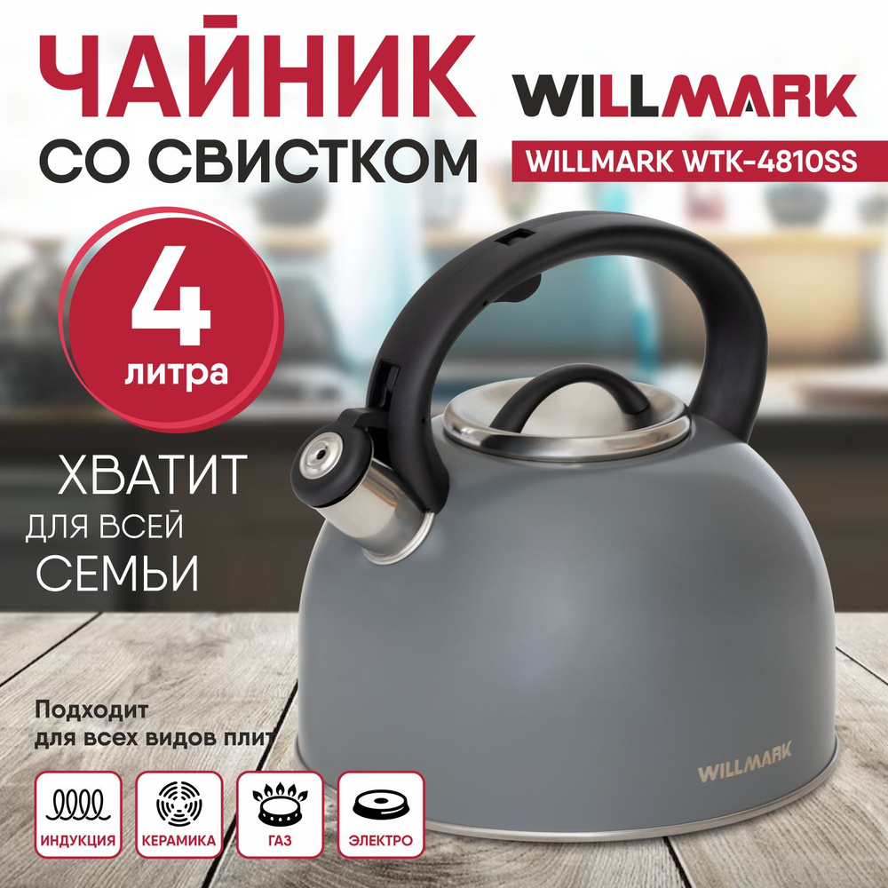 Чайник со свистком 4 л WILLMARK WTK-4810SS серый #1