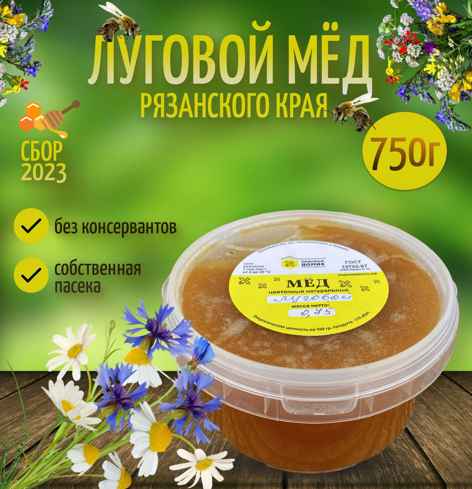 Мед Луговой Натуральный 750 грамм 2023г #1