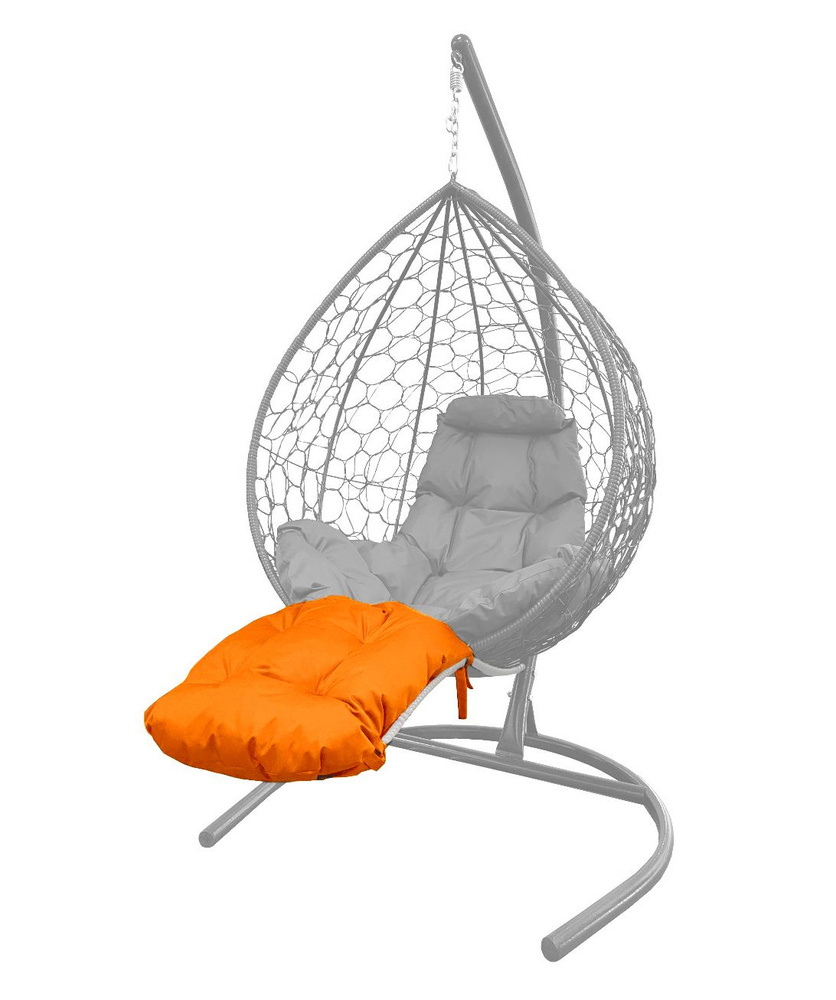 Подставка для ног на кресло подвесное, с ротангом белое, оранжевая подушка  #1