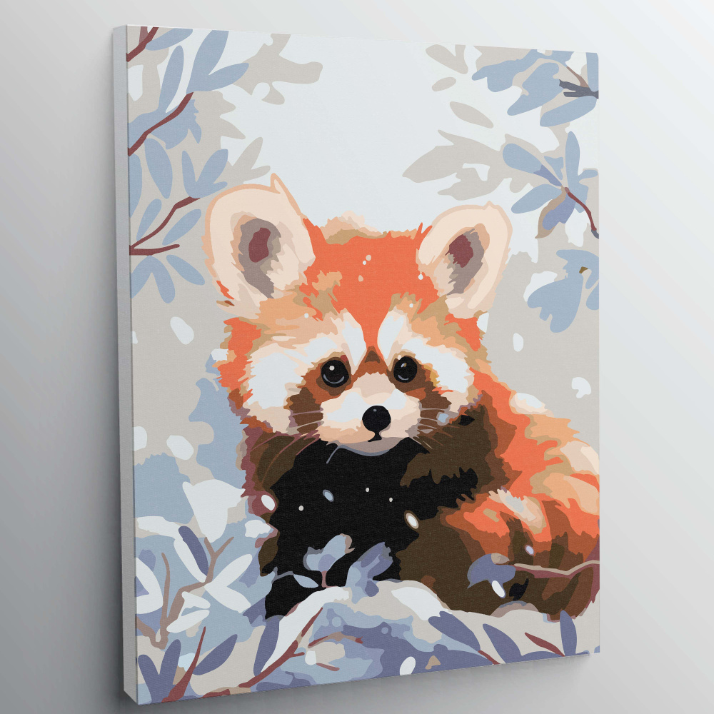 Алмазная мозаика, картина стразами без подрамника - Красная Панда в зимнем лесу - Животные 40x50 см. #1