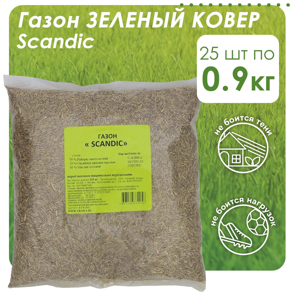 Семена газонных трав Зеленый Ковер SCANDIC, 25 шт по 900 гр (22,5 кг)  #1