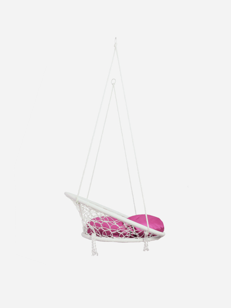 Подвесное кресло ГАМАК КРУТ, с ротангом белое, розовая подушка  #1