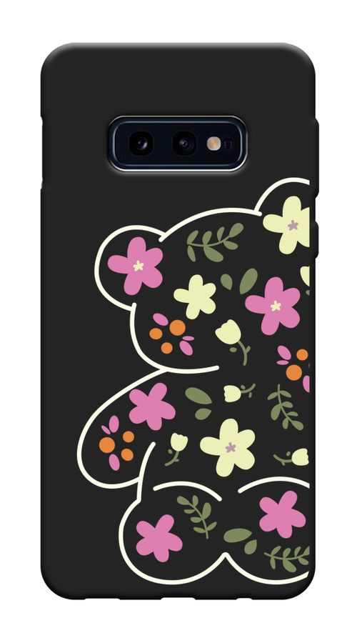 Матовый силиконовый чехол на Samsung Galaxy S10E / Самсунг S10E "Цветочный мишка - 8 марта", черный  #1