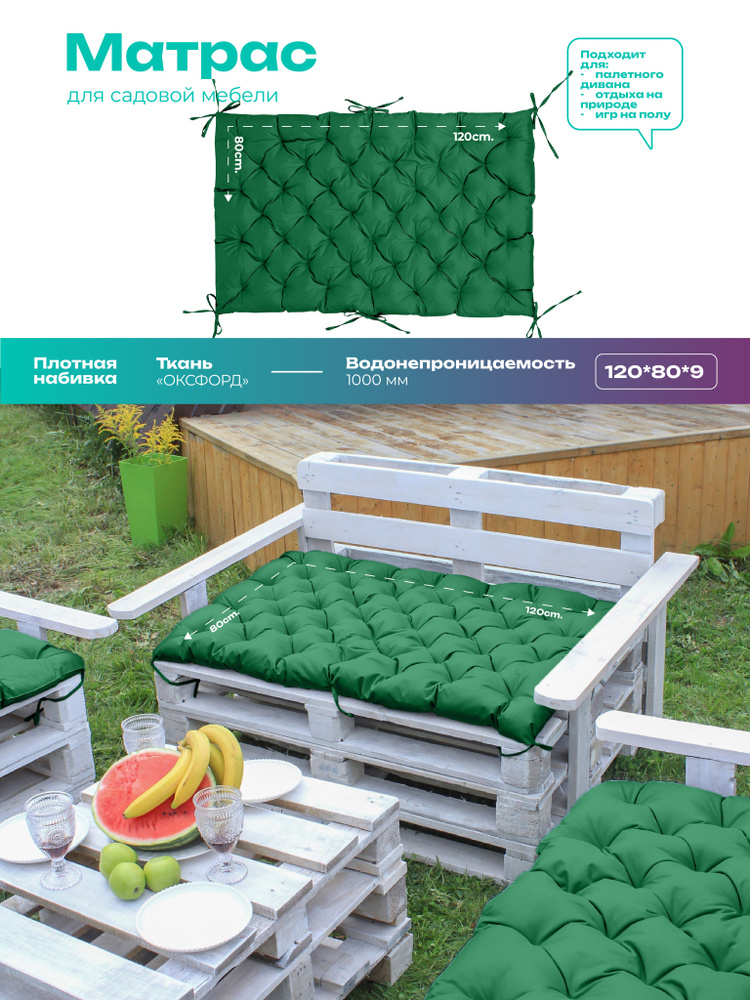 Матрас для садовой мебели и скамейки, лавки Bio-Line 80х120 см с завязками для дома и дачи с водоотталкивающей #1