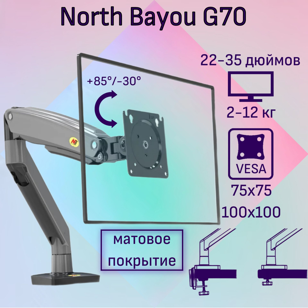 Настольный кронштейн NB North Bayou G70 для монитора 22-35" до 12 кг, черный матовый  #1