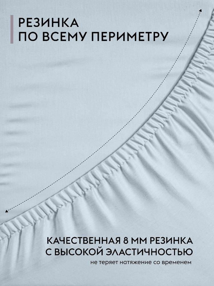 Простыня на резинке 180х200 см, Хлопок-Вискоза-Лён серо-голубой, натяжная простынь на двуспальную кровать #1