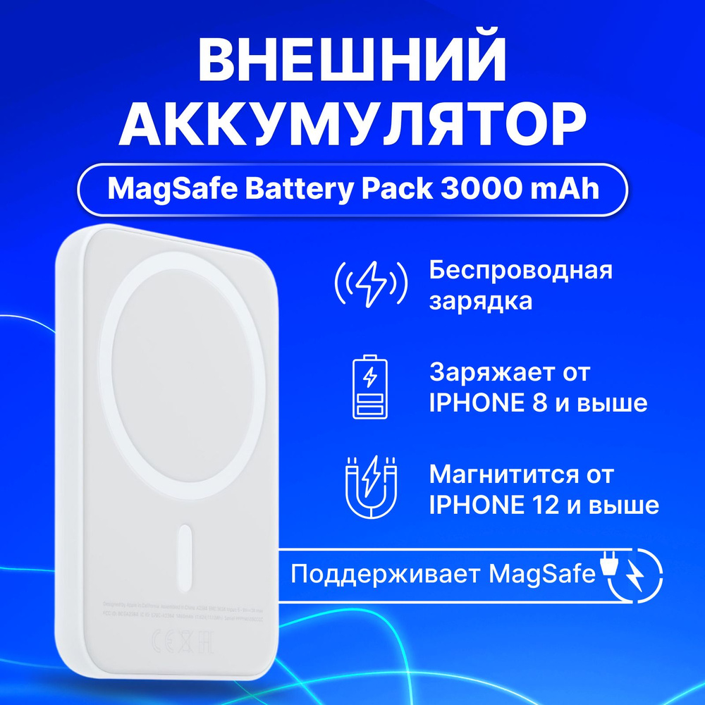 Повербанк. Внешний аккумулятор Magnetic Battery Pack 3000 мАч, беспроводной PowerBank  #1