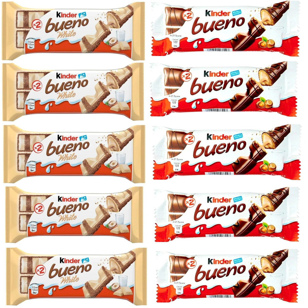Набор шоколадных батончиков Kinder Bueno покрытые молочным и белым шоколадом, 10 шт.  #1
