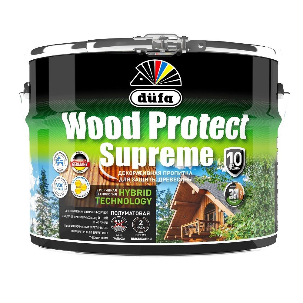 Декоративная высокопрочная пропитка по дереву Dufa Wood Protect Supreme (9л) бесцветный  #1