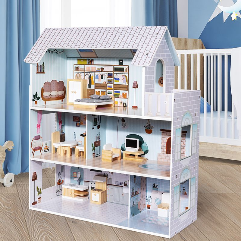 Деревянный кукольный домик с мебелью 70 см, 11 элементов мебели  #1