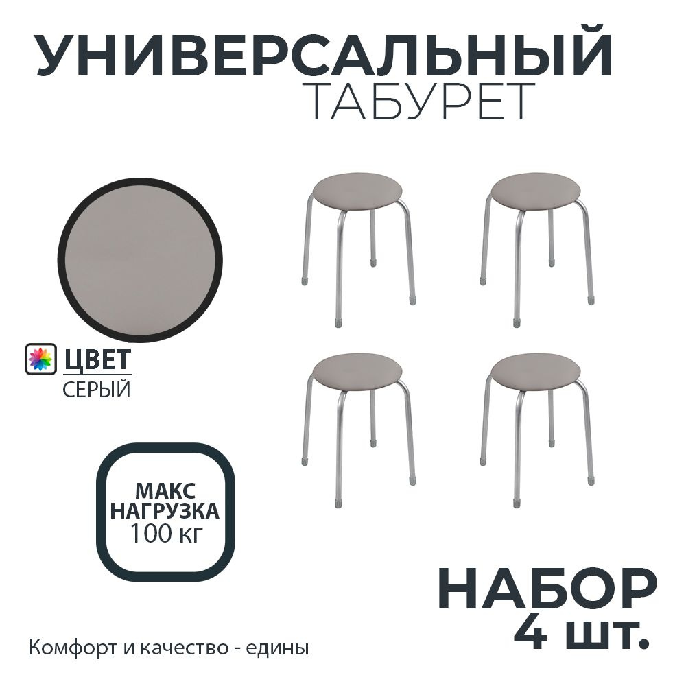 Комплект табуретов для кухни Nika "Эконом" набор 4 шт Серый Круглое сидение  #1