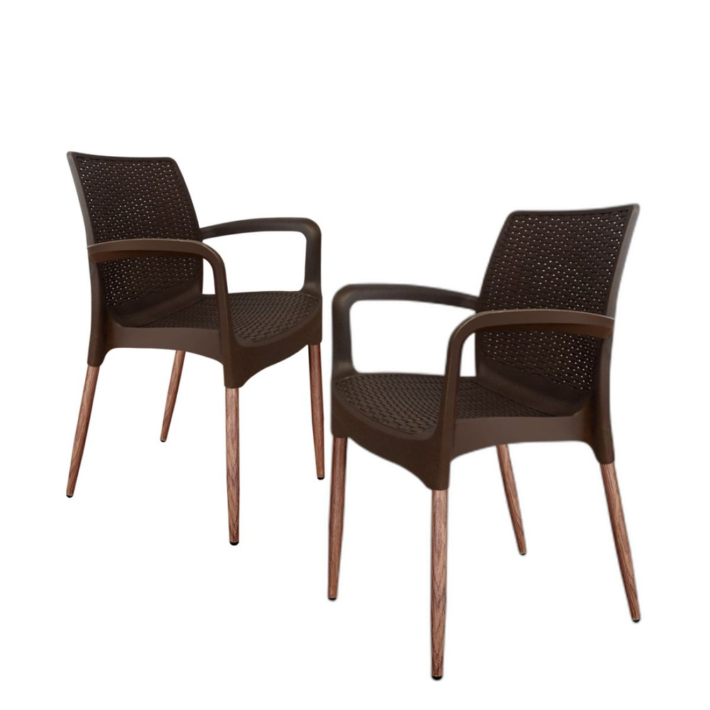Кресло садовое 2 шт., Стулья пластиковые, 91x51x56 см., Стулья для кафе, пластик/металл, коричневый  #1