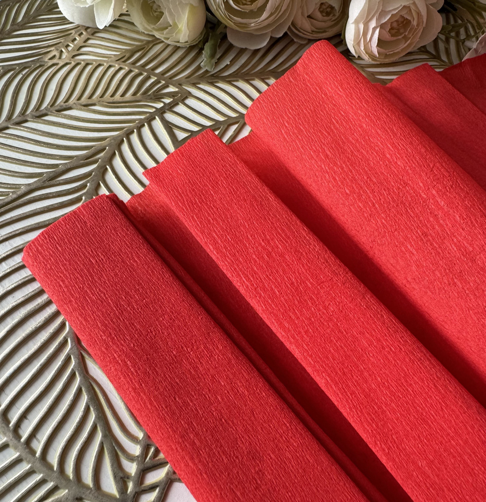Бумага гофрированная цветная красная/крепированная/креповая упаковочная 32 г/м, 50х250см, красный  #1