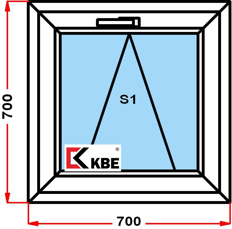 Окно пластиковое+москитка KBE 58 мм (700 x 700), фрамуга, стеклопакет из 3х стекол  #1