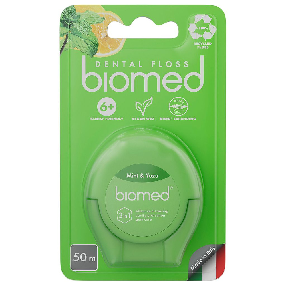 Biomed Зубная нить Комплексная Объемная с ароматом мяты и юдзу, 50 м, 6 шт  #1