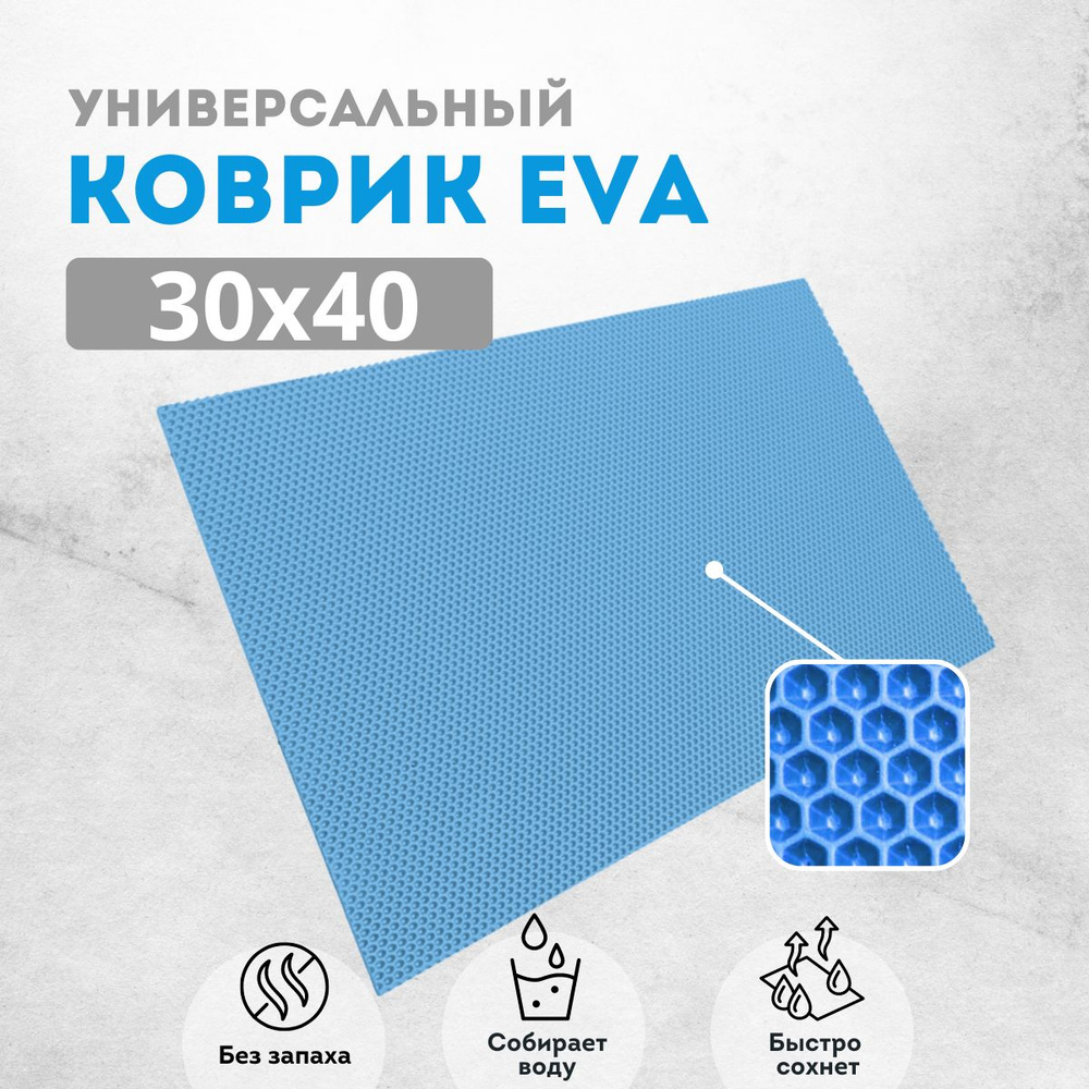 Коврик для сушки посуды ева на кухню 30х40см голубой соты  #1