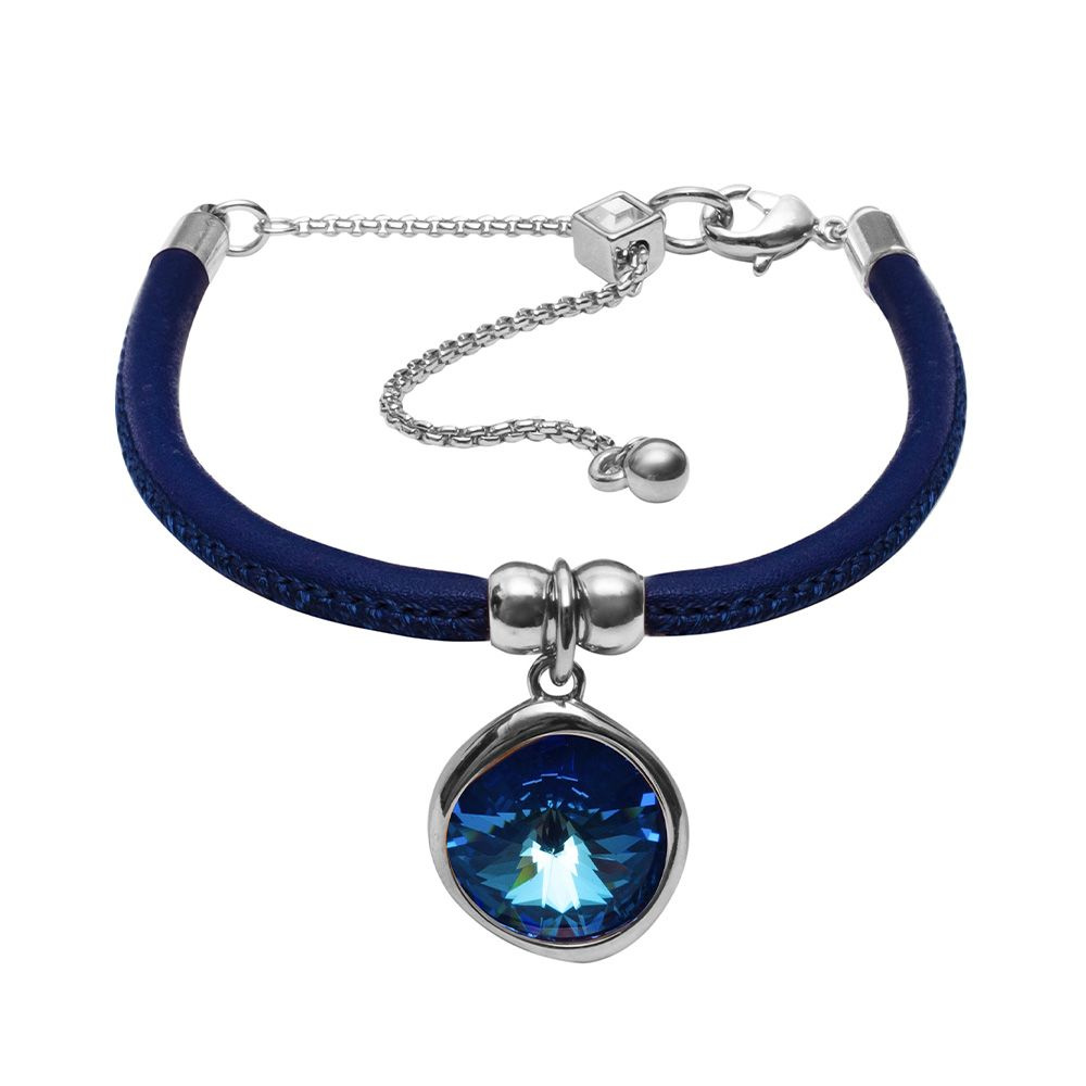 Браслет с подвеской Royal Blue Delight Fiore Luna, натуральная кожа, кристаллы Swarovski  #1