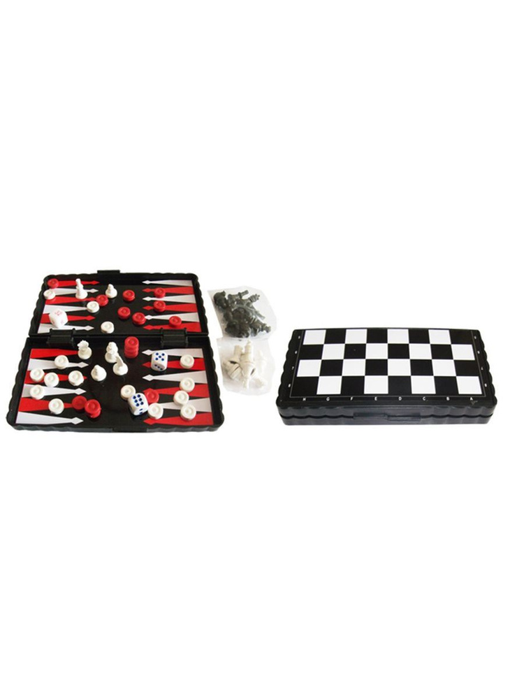 Настольная магнитная игра 3 в 1 шашки шахматы нарды #1