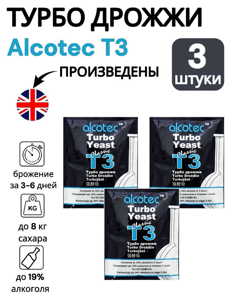 Alcotec Дрожжи Сухие активные Спиртовые 360г. 3шт. #1