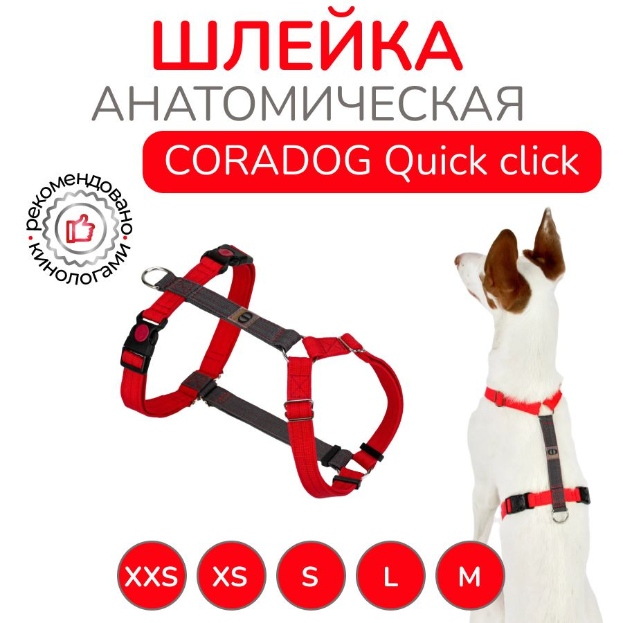 Шлейка прогулочная анатомическая для средних и крупных пород собак, CORADOG Quick click, размер L, цвет #1