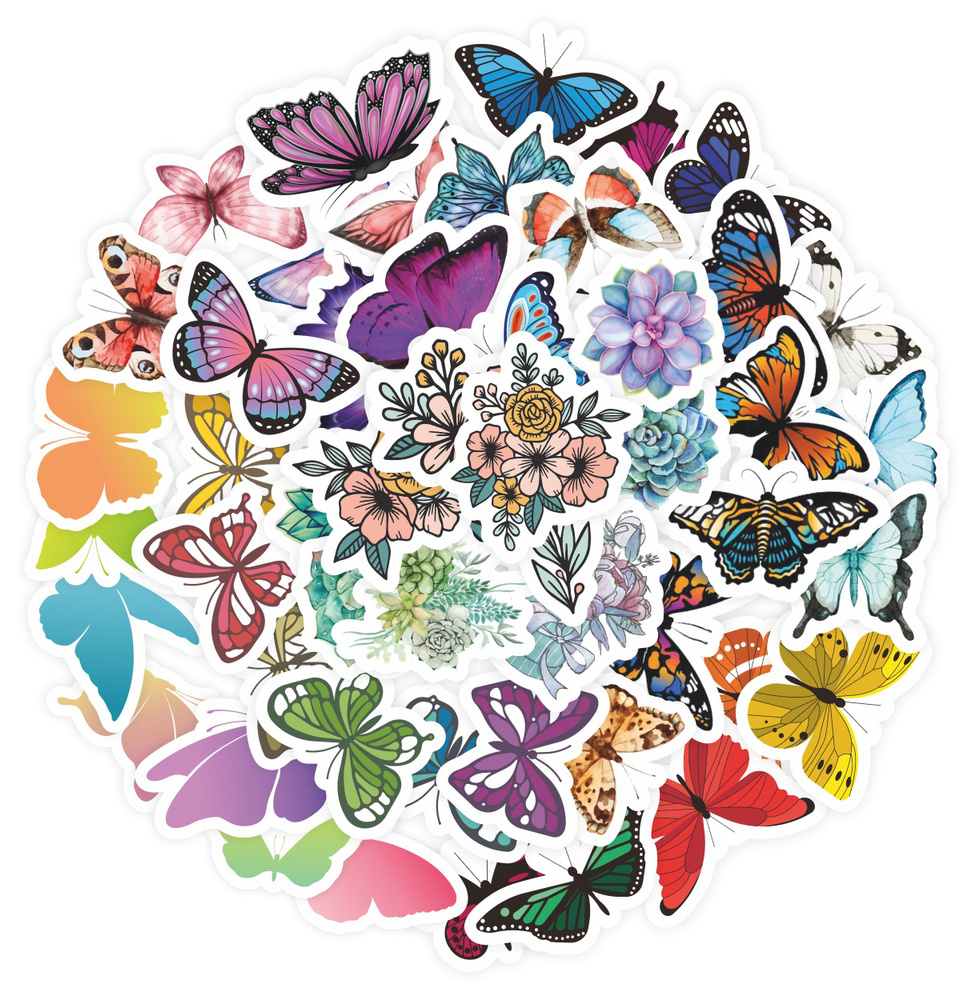 Набор наклеек "Цветы и бабочки №2", 9 листов формата А6 #1