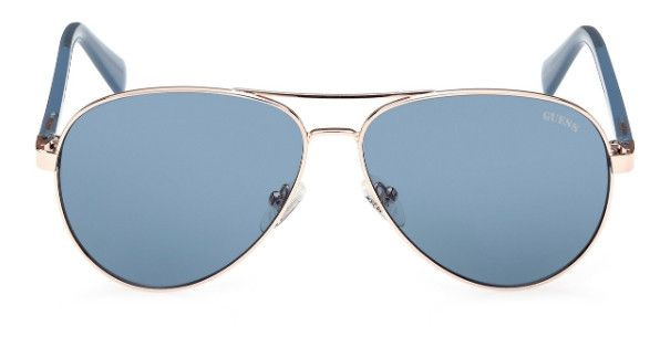 Мужские и женские солнцезащитные очки Guess GUS 8279 28V, цвет: золотой, цвет линзы: голубой, авиаторы, #1