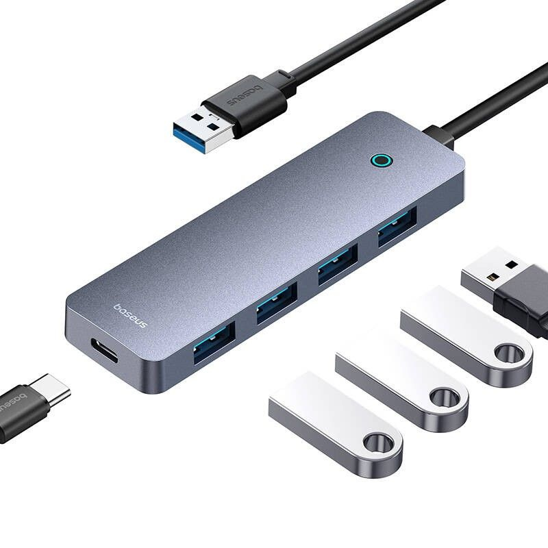 Хаб концентратор Baseus UltraJoy Series 4-Port HUB Lite 50см Серый космос (USB-A - USB3.0*4+Type-C5V) #1