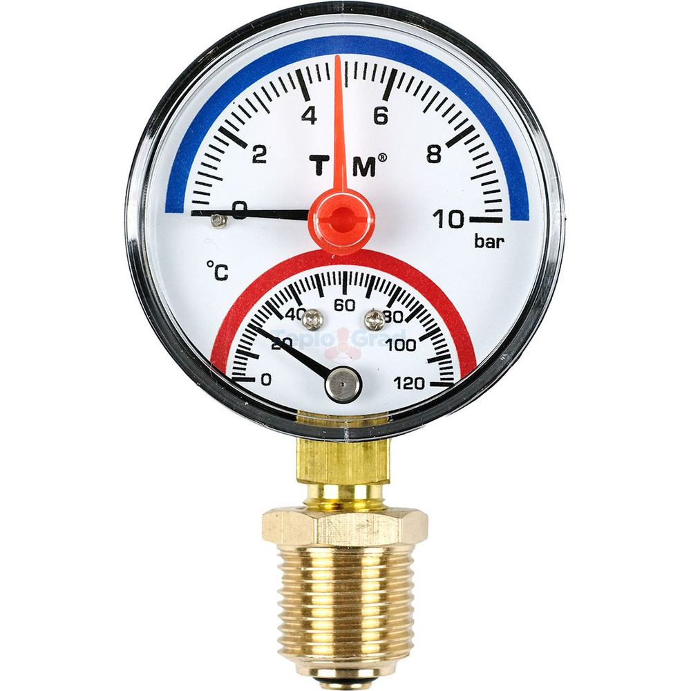 Термоманометр радиальный TIM, корпус 63 мм, диапазон 0-10 бар, подключение 1/2 Y-63-10  #1