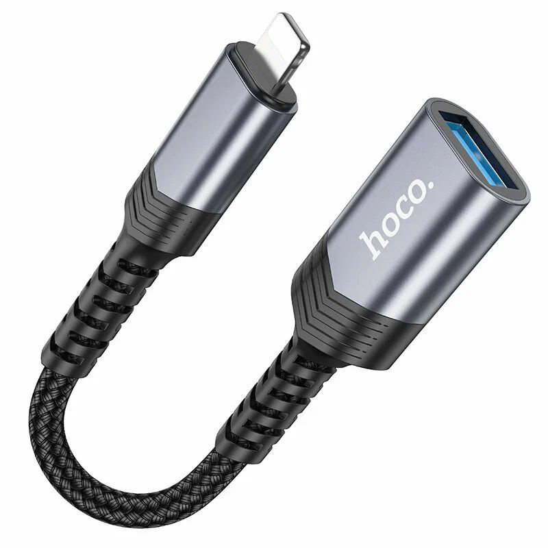 Адаптер переходник Hoco UA24 с Lightning на USB 2.0 серый металл #1