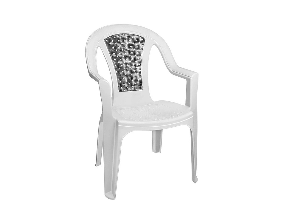 Садовое кресло с подлокотниками Садовый стул пластик Белый Ротанг 56х56 h83,5см  #1