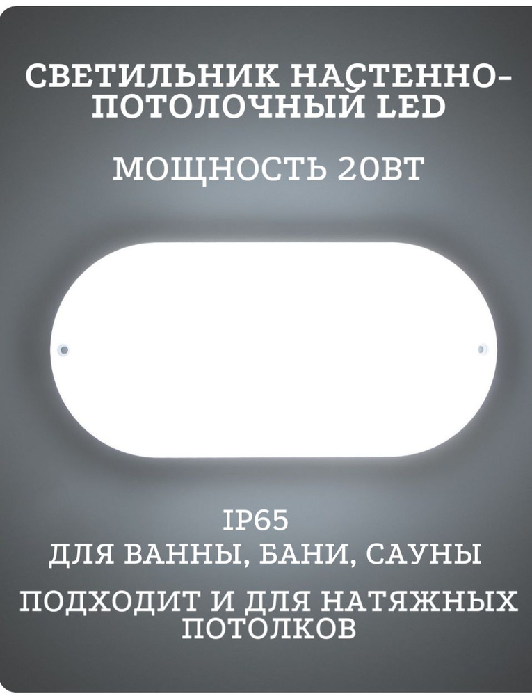 Светильник потолочный светодиодный "Овал" LED 20Вт IP65 6,8х13,5х27 см  #1