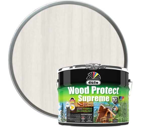 Пропитка для защиты древесины Dufa WOOD PROTECT SUPREME, белая, полумат.,9л  #1