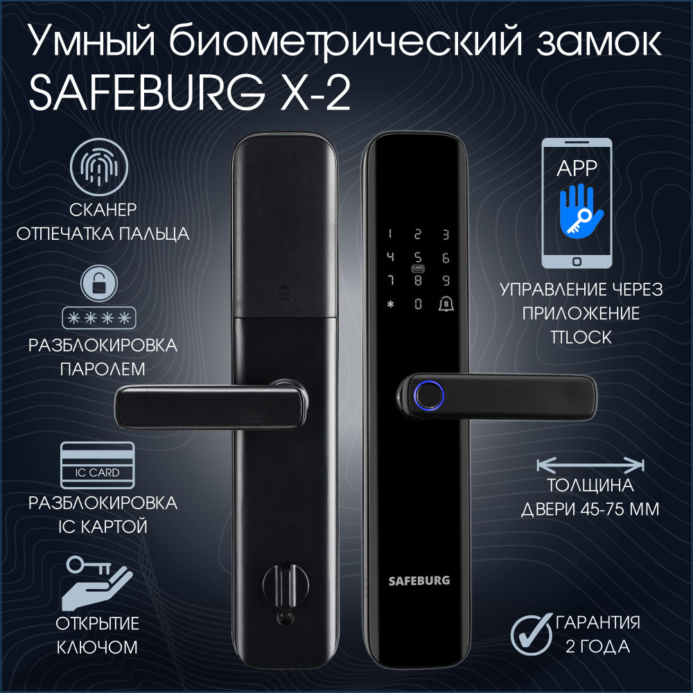 Умный электронный дверной врезной замок SAFEBURG SMART X-2, отпечаток пальца, карта, код, ключ,TTLock, #1