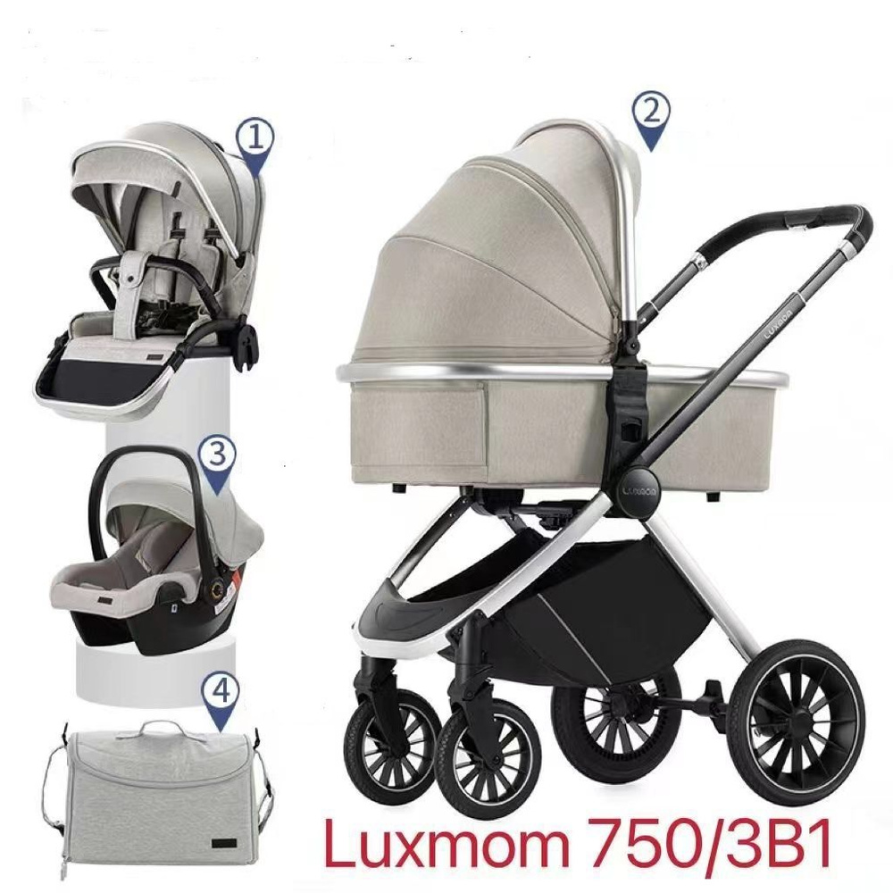 Детская коляска 3 в 1 Luxmom 750 для новорожденных , с регулируемой ручкой и с сумкой для мамы. Цвет: #1