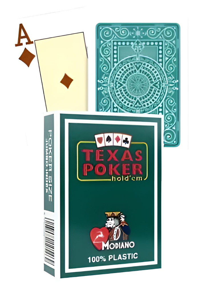 Карты игральные Modiano 100% plastic Texas Poker зеленые #1