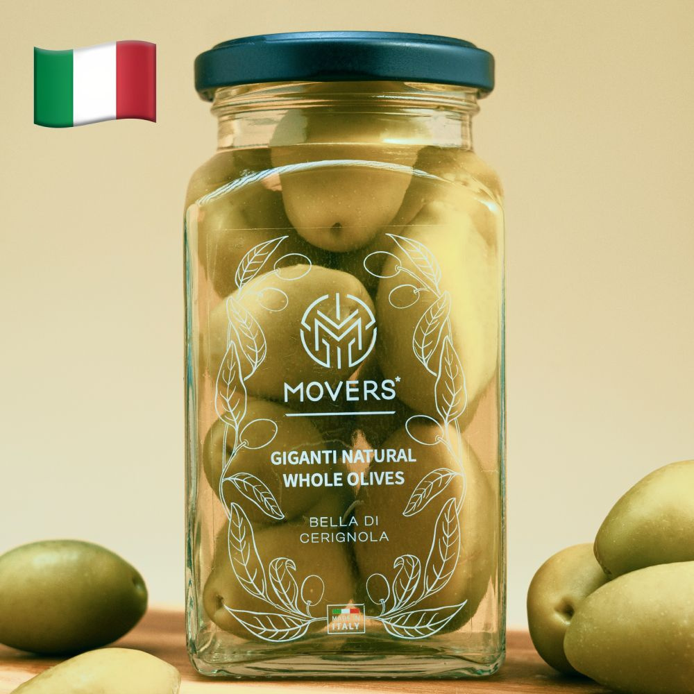 Оливки с косточкой крупные Белла ди Чериньола (Bella di cerignola) Movers food, Италия, 312мл  #1