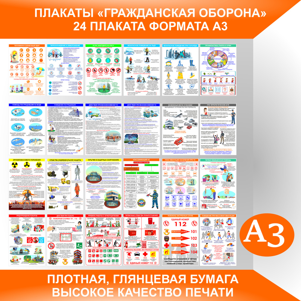 Плакаты ГРАЖДАНСКАЯ ОБОРОНА для информационного стенда (действия при чс, противопожарная безопасность, #1