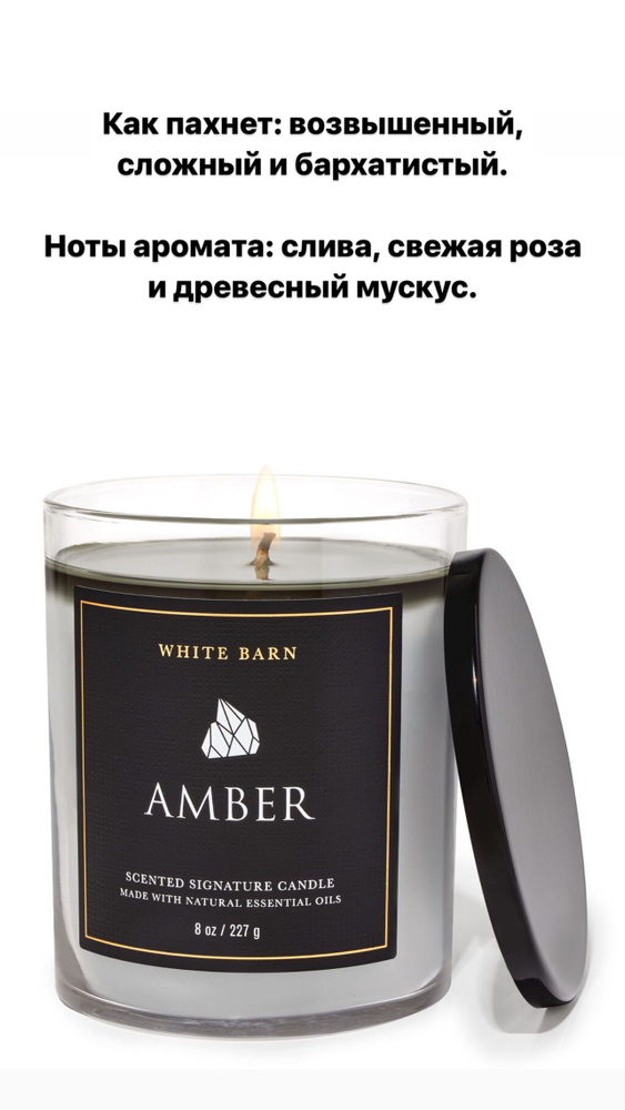 Bath and Body Works Свеча ароматическая "AMBER", 11 см, 1 шт #1