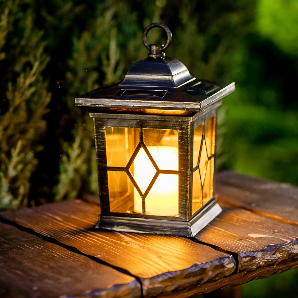 Садовый светильник на солнечной батарее с аккумулятором Бронзовый фонарь Uniel. Эффект горящего пламени. #1
