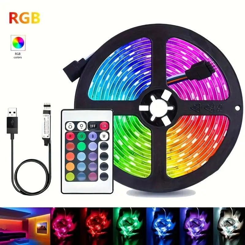 Светодиодная динамическая многоцветная RGB LED лента USB с пультом в комплекте, самоклеящаяся подсветка #1