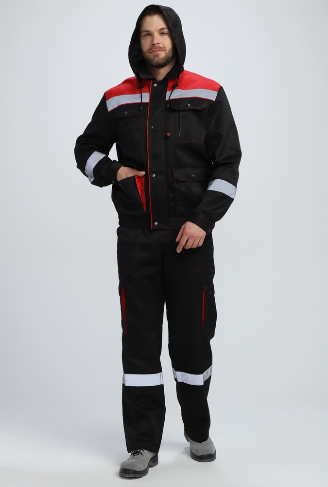 Костюм Титан-2 СОП с капюшоном CH (тк.Смесовая,210) п/к, черный/красный (48-50; 170-176) / костюм мужской #1